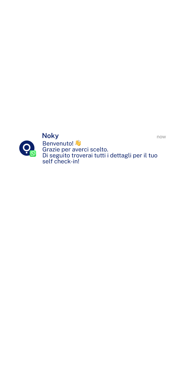 Notifica WhatsApp di Noky con le istruzioni per il self check-in sulla schermata di blocco di un iPhone